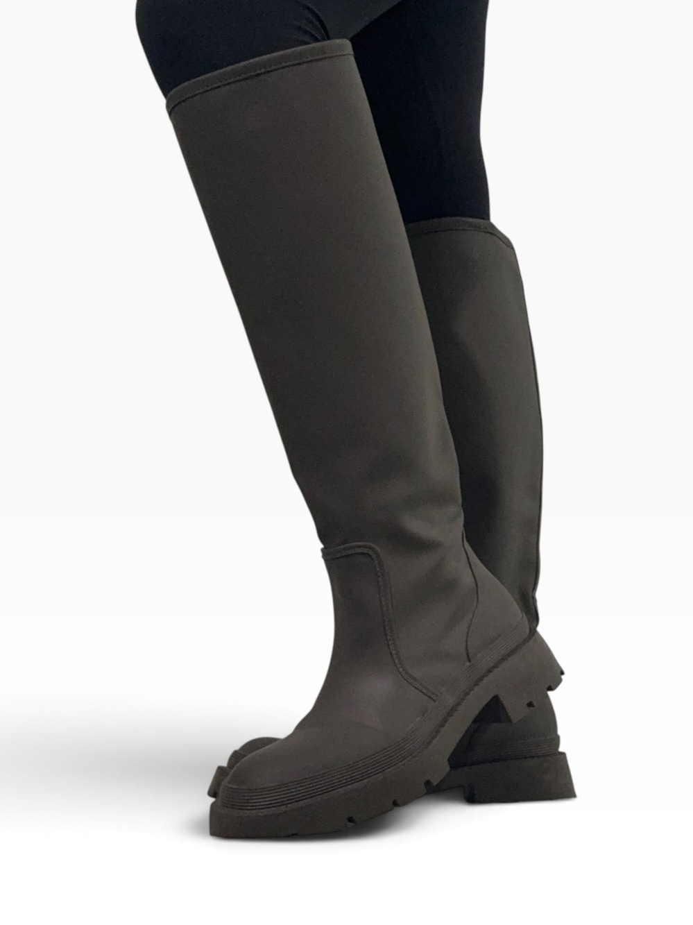Zara Lug Sole Rubberized Knee-High Boots - Green - Size 39